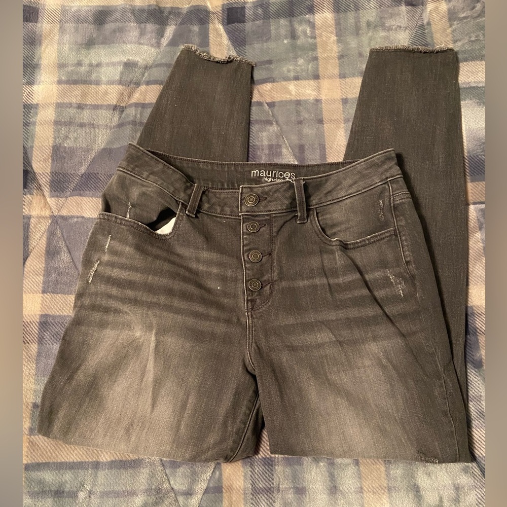 Maurice’s button fly high rise grey skinny jeans/jegging